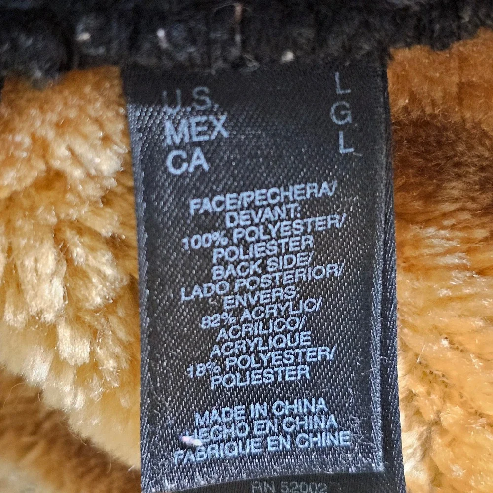 DKNY Faux Shearling‎ Jacket Girls Large Brown Lined Ribbed Collar Button Front